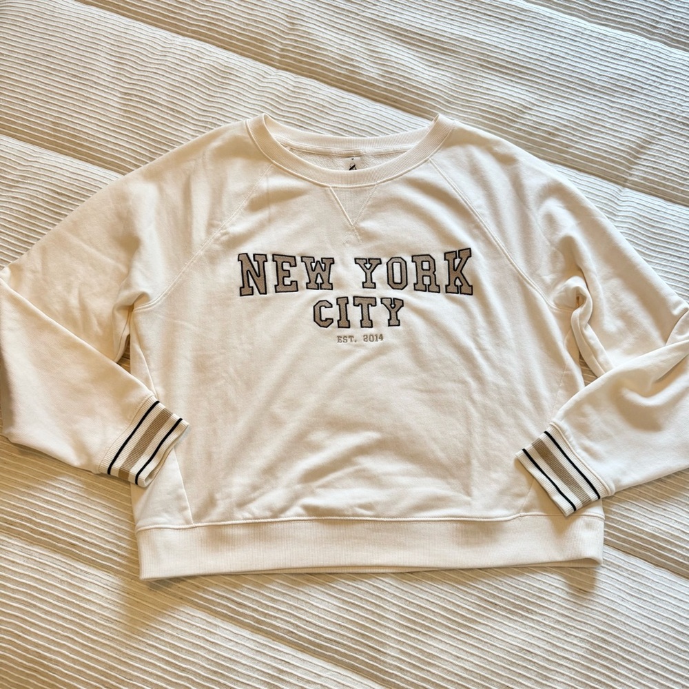 Lou & Grey LOFT Ivory Cotton Blend New York City Sweatshirt M